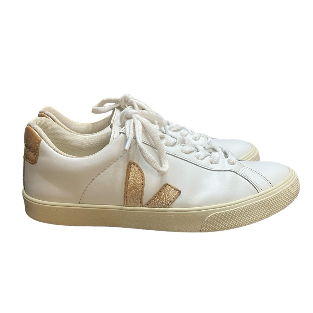 VEJA Esplar Leather Trainers Gold White Sneaker Casual Trainer Shoes Size 7